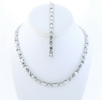 SPARKLE XOXO Silver Tone Hugs and Kisses Stainless Steel Stampato Necklace and