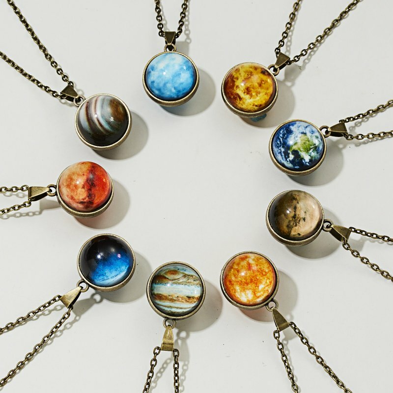 ★VINTAGE HOLLYWOOD★ Double Ring Ball Necklace Luminous Double Side Glass Ball Necklace Earth Planet Galaxy