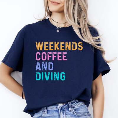 Weekends coffee and diving T-Shirt Scuba Diver Unisex tee Black Navy Dark Heathe