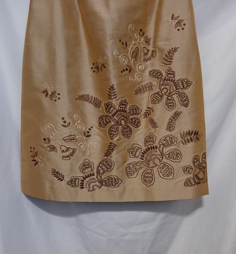 Ann Taylor Pencil Skirt 0P Petite Gold Embroidered Floral Lined Zip Up Silk - Picture 2 of 11