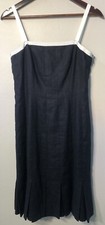 Ralph Lauren Linen “Lauren” Dress Black-White Ribbon Trim Pleated Mermaid Sz 4
