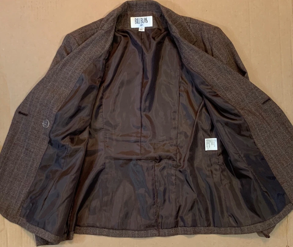 Traje Blazer y Pantalones Completamente Forrados Vintage Bill Blass Marrón A Cuadros 2 Piezas Talla 10 Foto 4 de 4