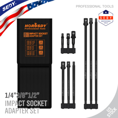 9PC Impact Power Drill Sockets Adapter Set 1/4'' 3/8'' 1/2'' 12'' 6'' 3'' Hex Shank
