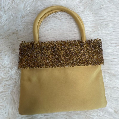 Vintage 1990's Nine West Gold Beaded Buttery Yellow Evening Purse/Shoulder Bag