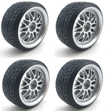NEW Powerhobby 1/10 Drift Car Mounted Tires / Wheels (4) Silver PY112