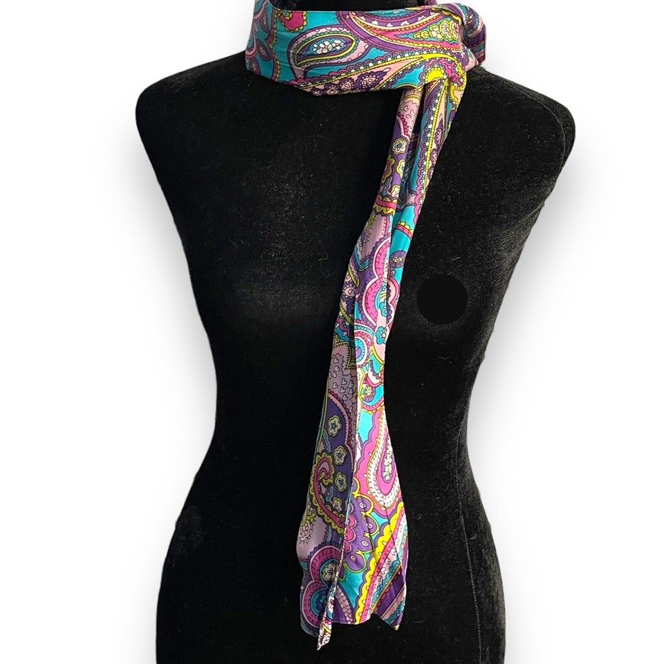 Paisley Print Neck Tie Scarf Women's Multicolored Multifunctional