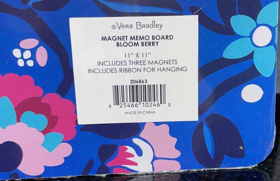 Vera Bradley Bloom Berry Magnet Memo Board with Magnets College Dorm Room - Image 2 of 4