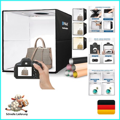 Photo Box 40 x 40 x 40 cm Foldable Light Box Photography Tent Kit with Dimmab...