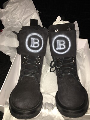 $1600 NEW BALMAIN MADE IN ITALY BLACK LAMBSKIN SUEDE LOGO BOOTS MEN 41 WOMEN