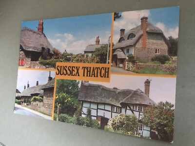 Sussex Thatch Cottages.  Postkarte 80er Jahre verschickt Mehransicht