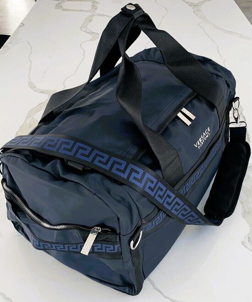 Versace Unisex Faux Leather Duffle Backpack Weekender Gym CarryOn Navy