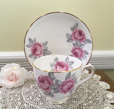  c.1947 Made in England by Duchess Pink Roses Bone China Teacup & Saucer