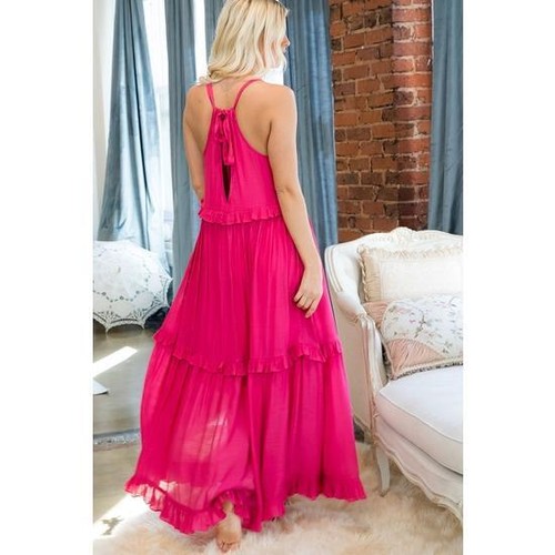 SWEET LOVELY BY JEN SLEEVELESS TIERED MAXI DRESS IN FUCHSIA SIZE SMALL - Picture 2 of 6