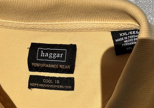 Haggar Performance Cool 18 Polo Shirt Men Size XL Yellow Striped Collared Cotton - Picture 3 of 4