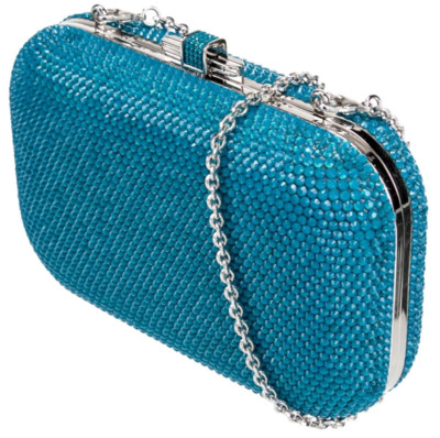 Judith Leiber Slide Lock Crystal Blue Cerulean Evening Bag Purse Minaudiere gyuh