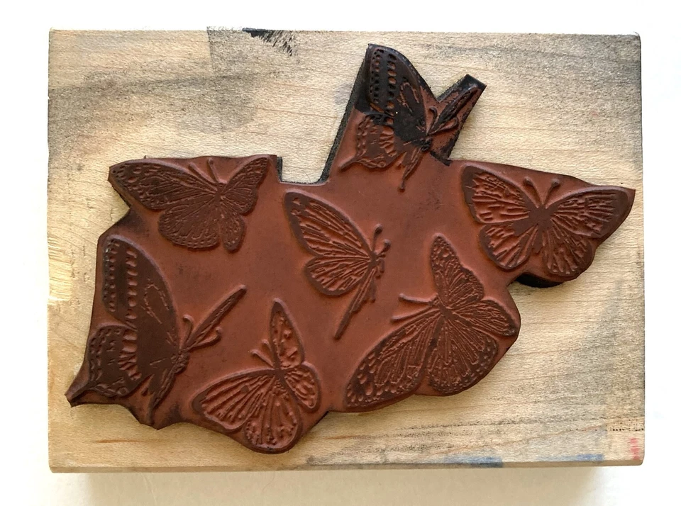 Estampilla de goma voladora de mariposas 3x4" estampilla montada en madera Francisco BU-119-O Foto 3 de 3