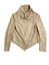 Muubaa Sabina Drizzle Drape Cardi Lambskin Beige Taupe Leather Jacket Sz 6 $467