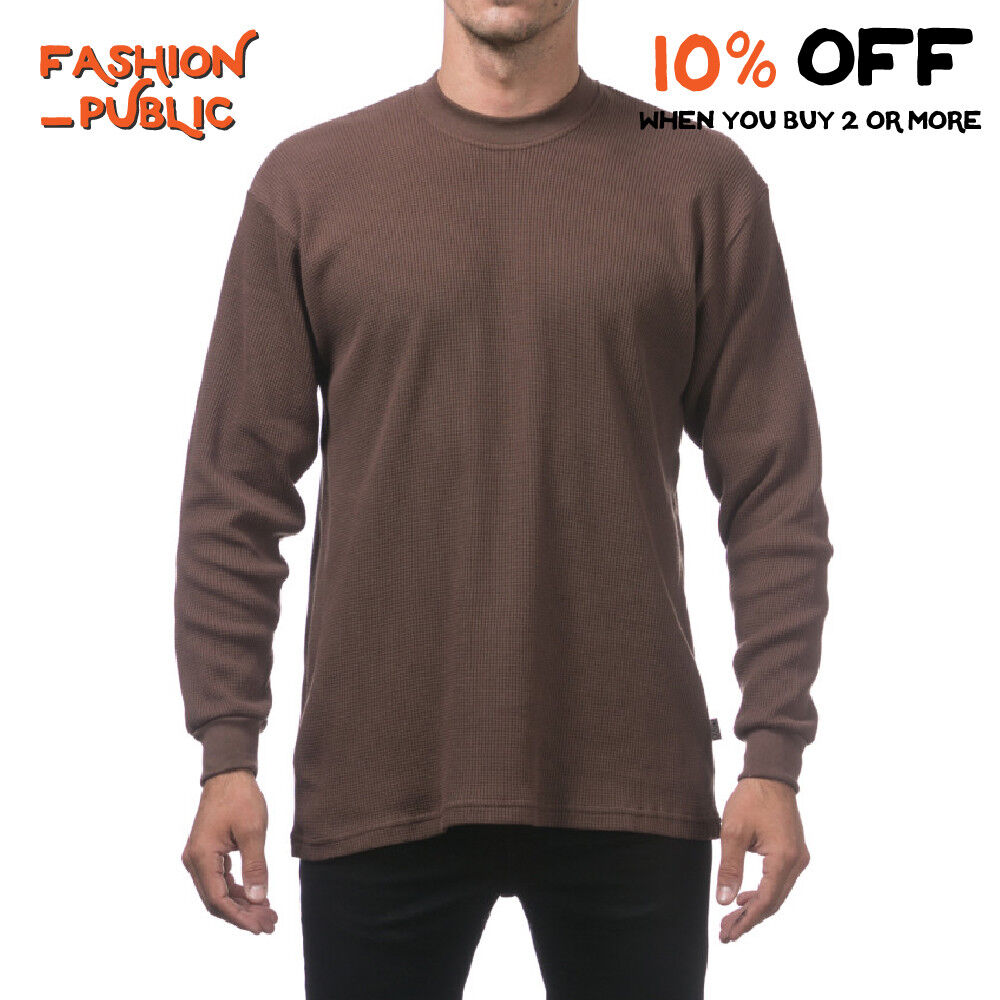 PROCLUB PRO CLUB MEN'S HEAVYWEIGHT THERMAL LONG SLEEVE T SHIRT CASUAL WAFFLE TEE - Picture 2 of 23