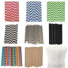 DISPOSABLE RETRO PAPER DRINKING STRAWS VINTAGE STRIPE PARTY WEDDING BIRTHDAY