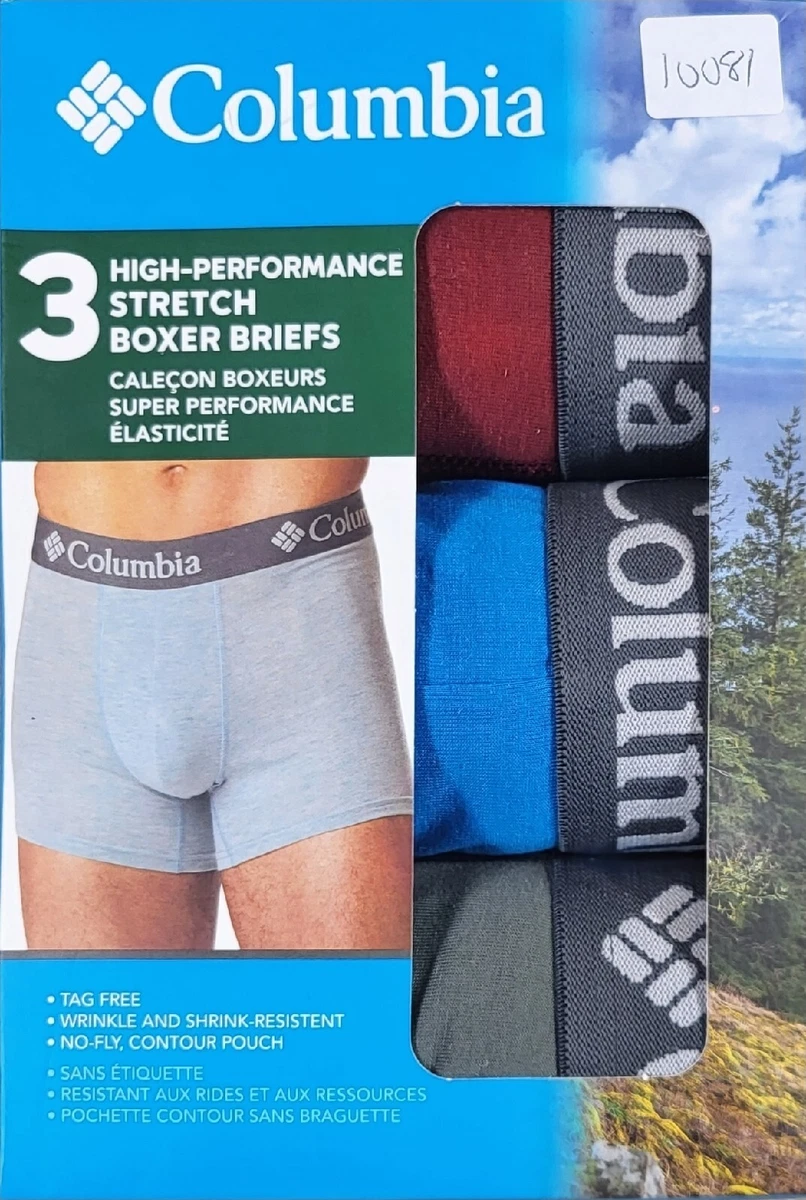 COLUMBIA Mens Boxer Briefs X-Large Stretch Tag Free Underwear 3 Pack No Fly