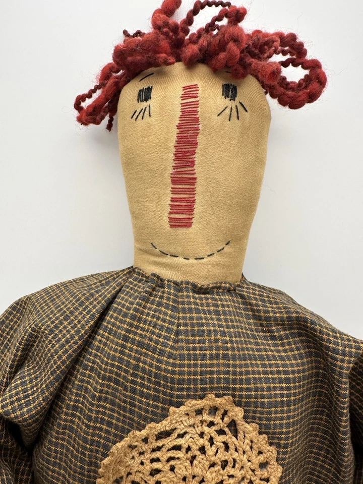 Primitive 26” Handcrafted Handmade Folk Art Rustic Rag Doll Raggedy Ann Signed - Image 2 of 4