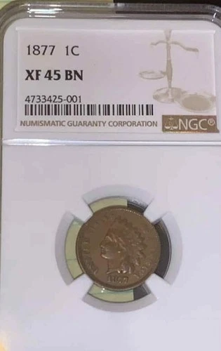 1877 Indian Head Small Cent XF 45 BN NGC Certified