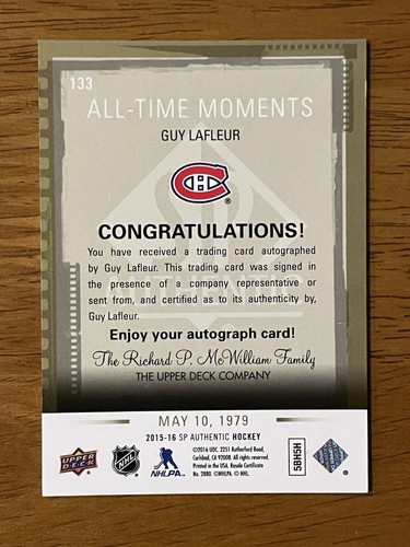 Guy LaFleur 2015-16 all time moments Print Run A sp auto - Picture 2 of 2