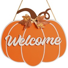 Wooden Pumpkin Sign Wall Decor Front Door Welcome Sign for Thanksgiving