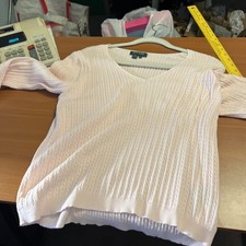 Ralph Lauren Pink Trimmed In White Cotton Sweater. Size Large