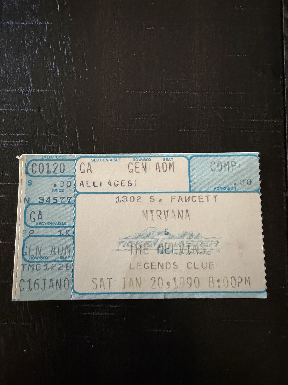 1990 nirvana concert ticket stub legends club tacoma wa melvins guest list comp