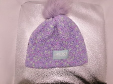 Justice Girls Lavender Knit Beanie Hat Pom Pom Winter One Size