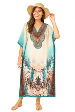 Free Size Kaftan Tunic Holiday Dress Beach Cover up fits 14 to 22