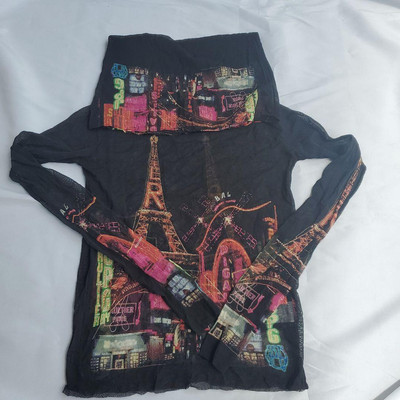 Jean Paul Gaultier JPG Turtle Neck Power Net Graphic Top Black