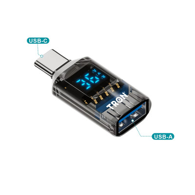 TRON USB-A to USB-C Adapter with LED Power Display, 10Gbps Data Transfer, 36W