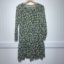 Old Navy Boho Mini Dress Dark Green Floral Dainty Feminine Long Sleeve Swing