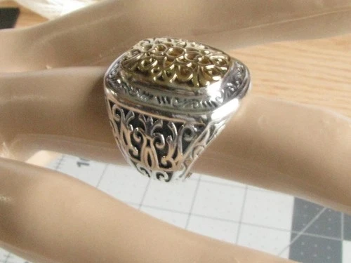 DOUG PAULUS Vintage RING Sterling & Gold plate FILIGREE Band STATEMENT Size 5.5