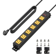 6 Outlet Wall Mount Metal Power Strip, 1.97 Inch Wide Spacing Flat Plug Outle...