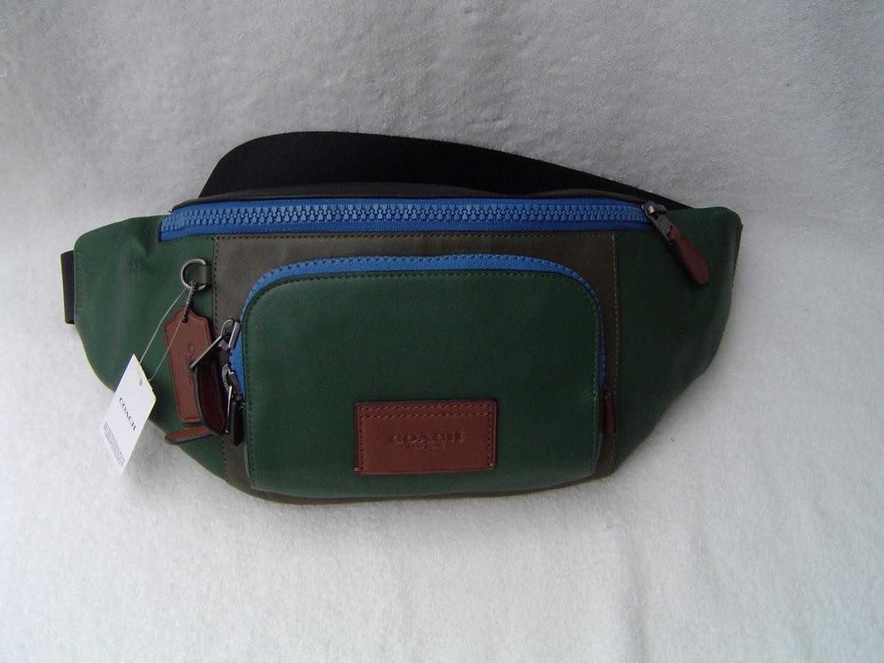 NEW AUTHENTIC COACH MENS DARK CLOVER LEATHER TRACK BELT BAG 