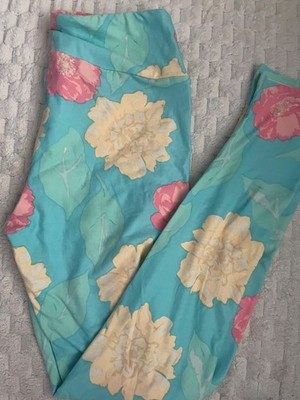 NEW LuLaRoe OS Pastel Aqua Green Pink Yellow Floral Leggings One Size