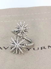 David Yurman Starburst Diamond Bypass Ring 925  Silver .27 Carat T.W. Size 7
