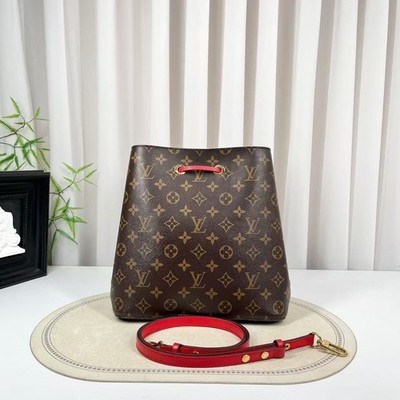 Louis Vuitton バケットバッグ ネオノエ ブラウン/レッド【美品】 Louis Vuitton Neonoe MM Bucket Bag Monogram Red Leather Gold