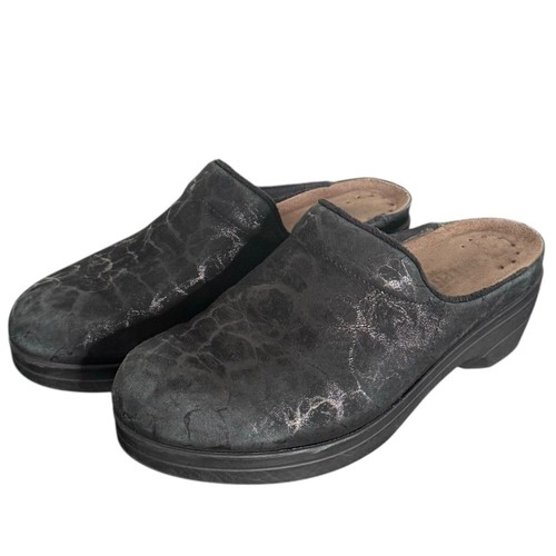 Mephisto 38 Satty Clogs Crackled Nubuck Leather Black Mule Shoes Womens US 8