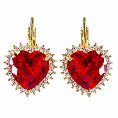 Navachi 18k Gold Plated Red Heart Zircon White Crystal Az2842 Leverback Earrings