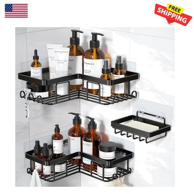 Durable Rustproof Corner Shower Organizer with 12 Hooks, Easy Adhesive Setup