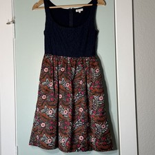 Weston Dress Womens 0 Navy Blue Lace Floral Pattern Sleeveless Fit Flare Pockets