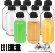 12 Packs 2 oz Boston Round Glass Bottles, Leak-Proof Mini Travel Containers