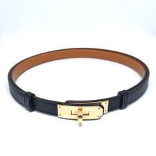 HERMES Kelly belt 18 Black Veau Epsom Leather Gold HERM S Auth