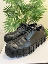 Prada FW2019 Wheel Derby Lug Sole Black Spazzolato Leather Runway Chunky US 7