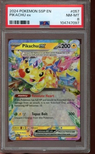 PSA 8 NM-MT Pokemon Pikachu ex Surging Sparks Ultra Rare 057/191