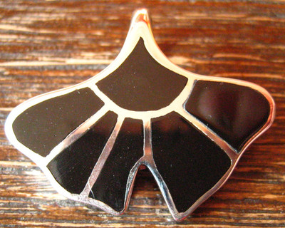 Ginkgo Blatt Anhänger Onyx 925 Silber schwarz Design Amulett Gingko Leaf Pendant